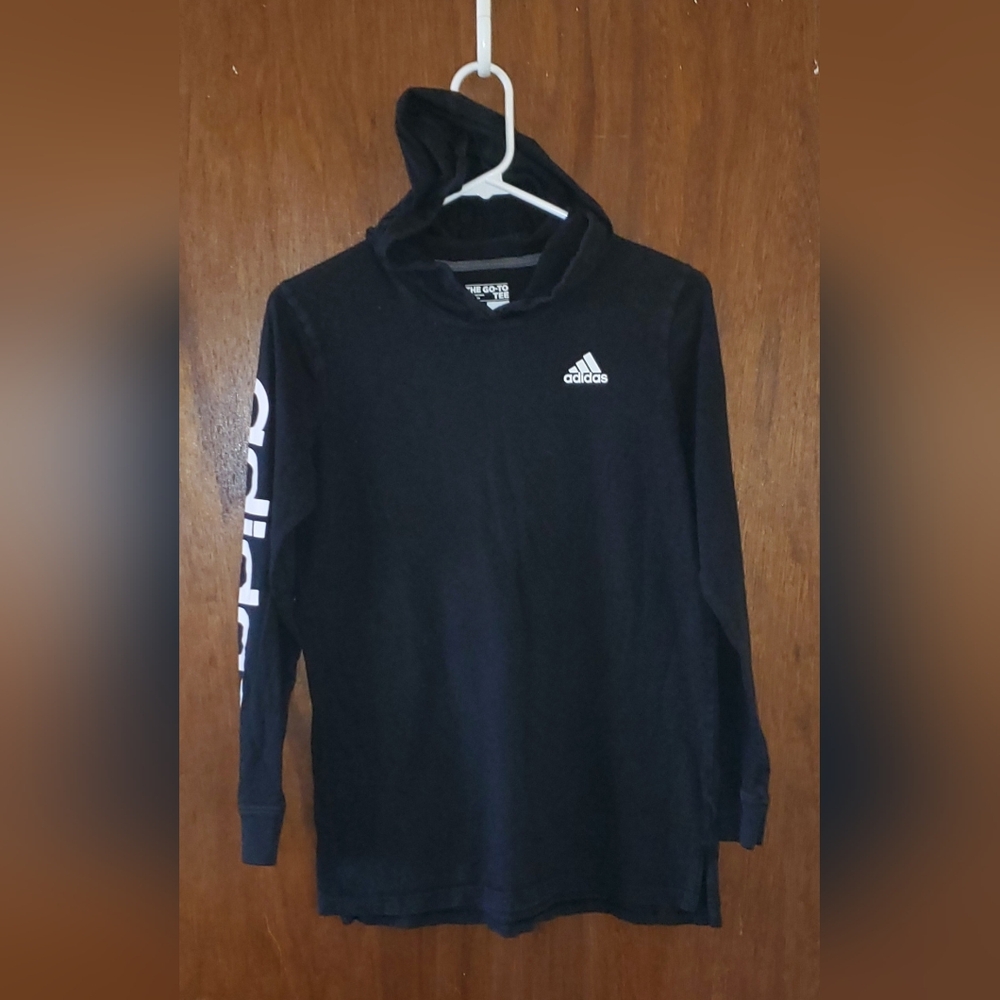 Adidas Black Knit Hoodie Shirt Sz Youth Large